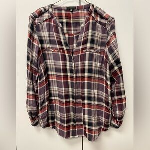 Dynamite Women's Plaid Button-Down Shirt - Purple, Red, White